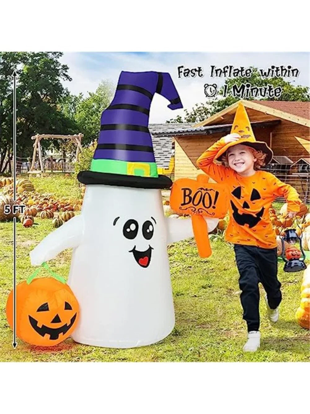 5 FT Halloween Inflatables Ghost Outdoor Decorations Blow Up Yard Cute